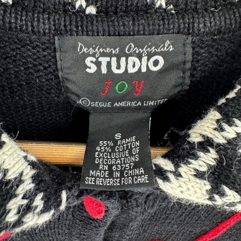 90s Designers Originals Studio Joy Scottie Dog Christmas Cardigan Houndstooth S - Picture 3 of 9